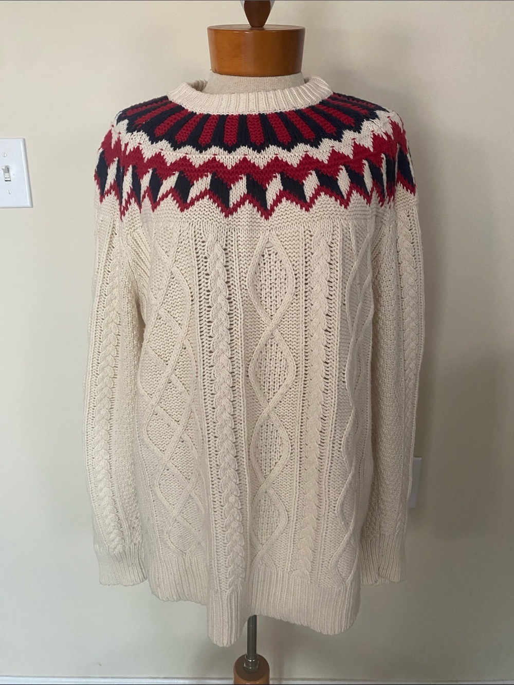 J.crew Cableknit Sweater With Fair Isle. Wool blend. Size L holiday winter warm. - Picture 2 of 8